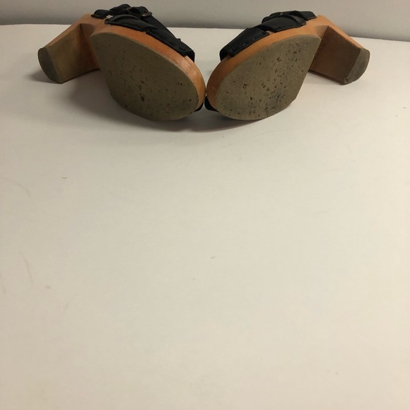 SVEN SWEDISH CLOGE ACCENT LEATHER TAUPE CHUNKY HERLS SANDALS BLACK SIZE 37 EU - Picture 6 of 6